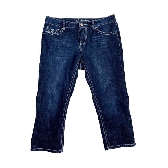 LOVE INDIGO PREMIUM Womens Capri Denim Jeans SIZE 12 Blue Cotton Poly Spandex - Picture 2 of 9